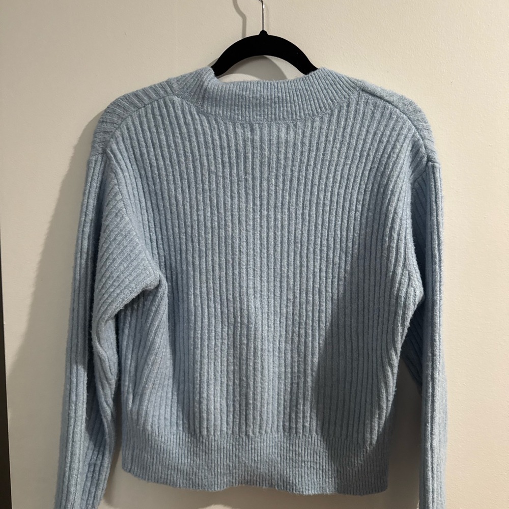 Women's Light Blue Ribbed Sweater - Picture 2 of 3
